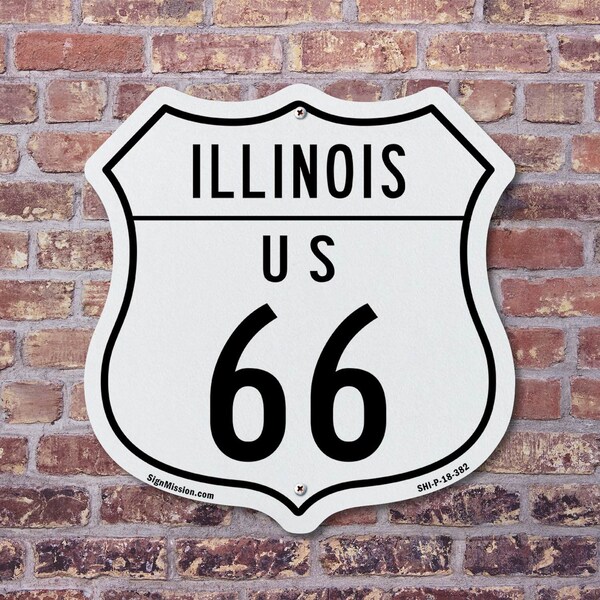 Signmission Illinois Route Marker Shield Sign Us 66, 6 Inch X 6 Inch, Plastic Sign - SHI-P-6-382