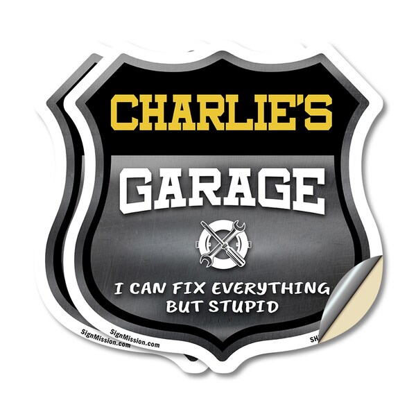 Signmission Charlie's Garage I Can Fix Everything But Stupid, 12 inch X 12 inch, Vinyl Decal, 2PK - SHI-D-2PACK-12-490-CHARLIE