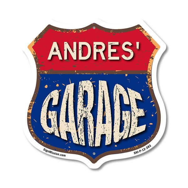 Signmission Andres's Garage, 12 Inch X 12 Inch, Plastic Sign - SHI-P-12-383-ANDRES