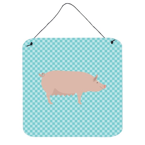 Micasa English Large White Pig Blue Check Wall or Door Hanging Prints6 x 6 in. - MI229813