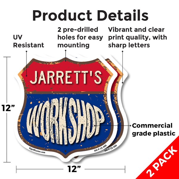 Signmission Jarrett's Workshop, 12 inch X 12 inch, Plastic Sign, 2PK - SHI-P-2PACK-12-489-JARRETT