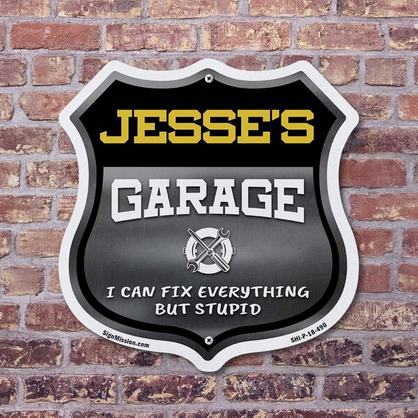 Signmission Jesse's Garage I Can Fix Everything But Stupid, 12 inch X 12 inch, Aluminum Metal Sign, 2PK - SHI-A-2PACK-12-490-JESSE