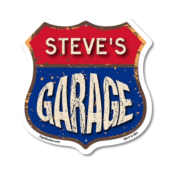 Signmission Steve's Garage, 6 Inch X 6 Inch, Plastic Sign - SHI-P-6-383-STEVE