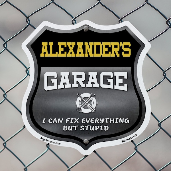 Signmission Alexander's Garage I Can Fix Everything But Stupid, 12 inch X 12 inch, Aluminum Metal Sign, 2PK - SHI-A-2PACK-12-490-ALEXANDER