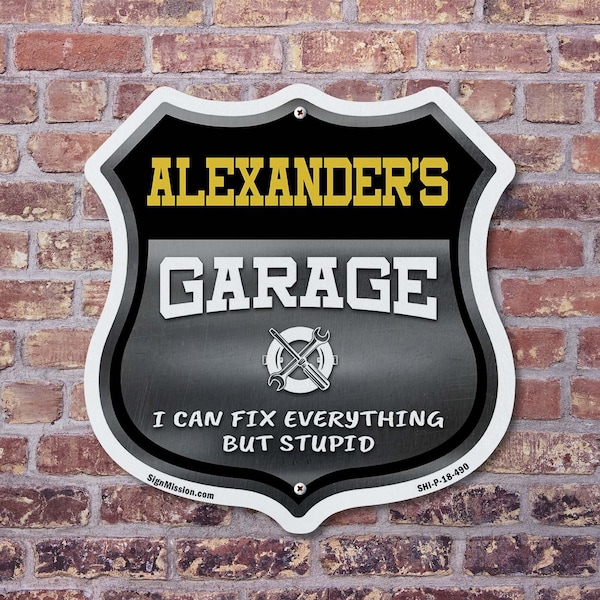 Signmission Alexander's Garage I Can Fix Everything But Stupid, 12 inch X 12 inch, Aluminum Metal Sign, 2PK - SHI-A-2PACK-12-490-ALEXANDER