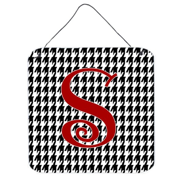 Micasa Letter S Initial Monogram - Houndstooth Black Aluminium Metal Wall Or Door Hanging Prints - MI54663