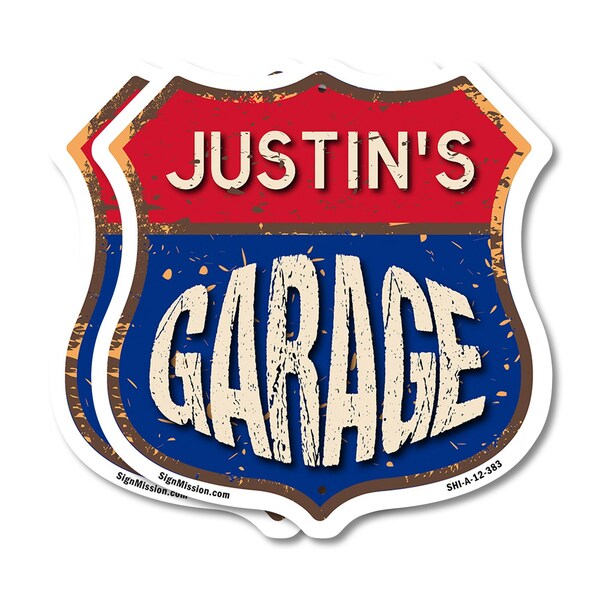 Signmission Justin's Garage, 12 inch X 12 inch, Aluminum Metal Sign, 2PK - SHI-A-2PACK-12-383-JUSTIN