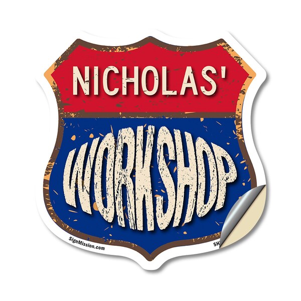 Signmission Nicholas's Workshop, 12 Inch X 12 Inch, Vinyl Decal - SHI-D-12-489-NICHOLAS
