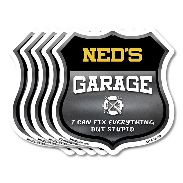 Signmission Ned's Garage I Can Fix Everything But Stupid, 12 inch X 12 inch, Aluminum Metal Sign, 5PK - SHI-A-5PACK-12-490-NED