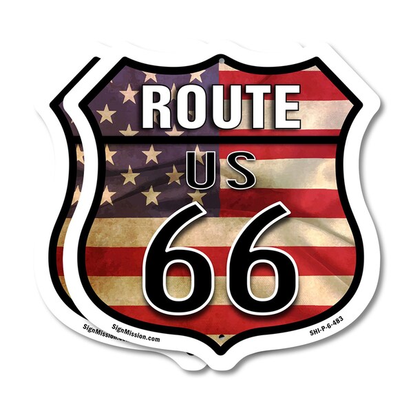 Signmission Route Us 66 Flag, 6 inch X 6 inch, Plastic Sign, 2PK - SHI-P-2PACK-6-483
