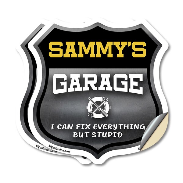 Signmission Sammy's Garage I Can Fix Everything But Stupid, 4 inch X 4 inch, Vinyl Decal, 2PK - SHI-D-2PACK-4-490-SAMMY