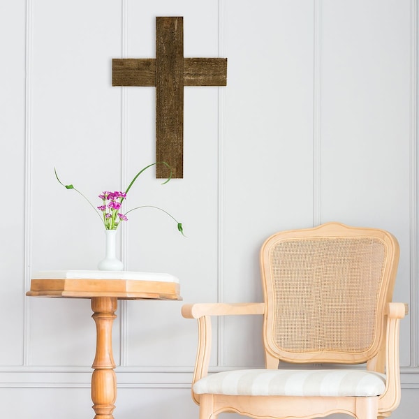 Ekena Millwork 20"W x 36"H x 3/4"D Vintage Farmhouse Cross, Barnwood Decor Collection, Weathered Brown - DECR020X036X0750CRSBR