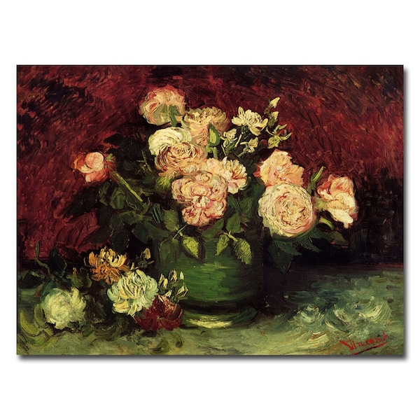 Trademark Fine Art Vincent van Gogh 'Peonies and Roses' Canvas Art, 14x19 - M0006-C1419GG