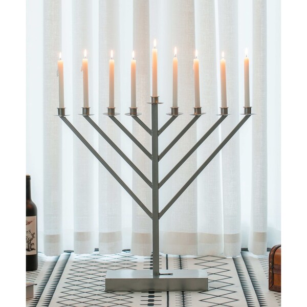 Vintiquewise Large Metal Silver Coated Hanukkah Menorah 2 Ft. For Synagogue - QI003814.S