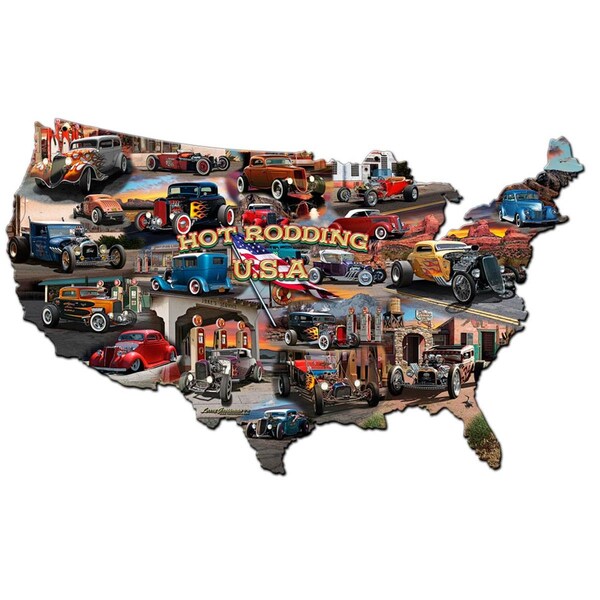 Home Improvement 25 x 16 in. Hot Rod Usa Map Plasma Metal Sign - HO1131123
