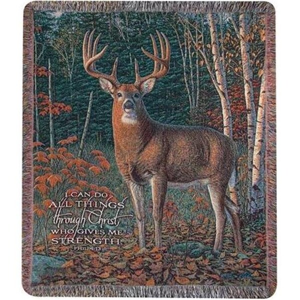 H2H 50 x 60 in. Autumn Sentinel Deer Inspirational Tapestry Throw Blanket - H21588666
