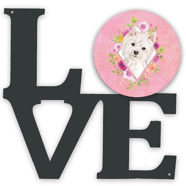 Carolines Treasures 11.5 x 11.75 in. Westie Pink Flowers Metal Artwork Love Wall Decor - CK4203WALV