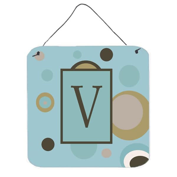 Micasa 6 x 6 in. Letter V Initial Monogram Blue Dots Aluminium Metal Wall or Door Hanging Prints - MI233035