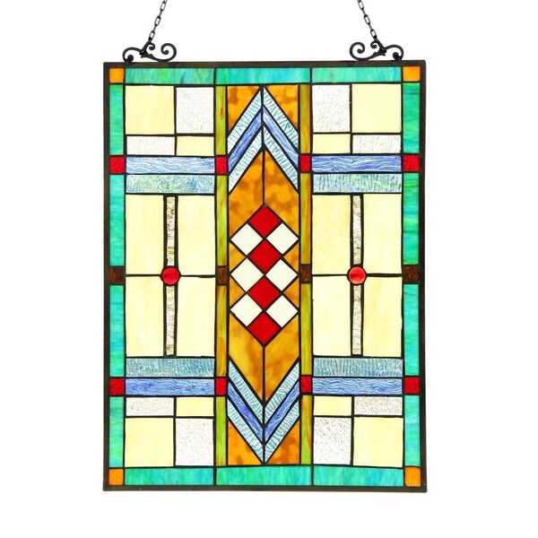 Chloe Lighting 17.5 x 25 in. Lighting Mathias Tiffany Glass Window Panel - Black - CH3P808GG25-GPN