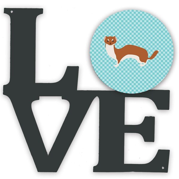 Carolines Treasures 11.5 x 11.75 in. Weasel Blue Check Metal Artwork Love Wall Decor - BB8044WALV