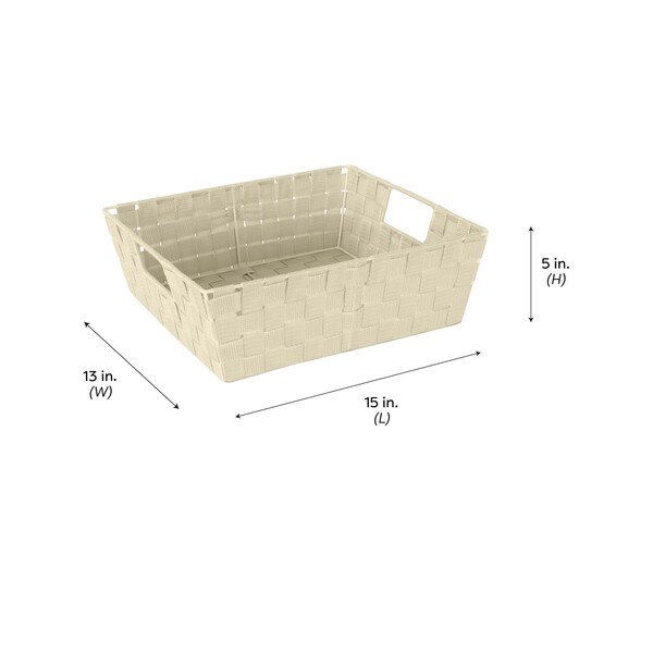 Simplify Storage Shelf Tote, 13 in L, 15 in W, 13 in H, Ivory, Plastic, 2 PK - 25015-2PK-IVORY