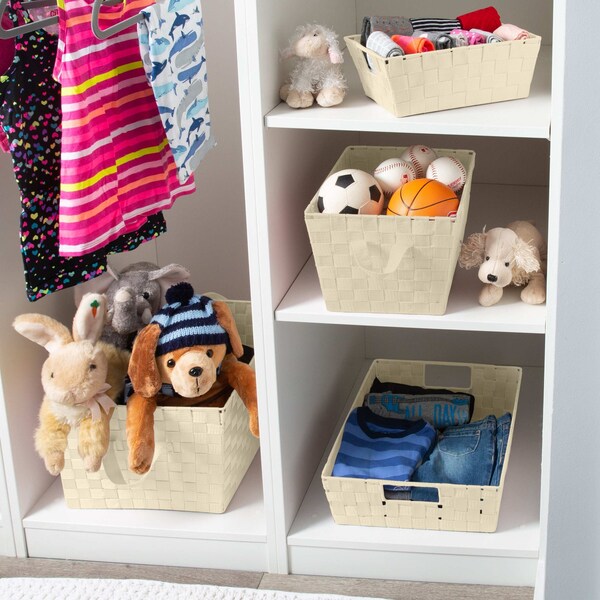 Simplify Storage Shelf Tote, 13 in L, 15 in W, 13 in H, Ivory, Plastic, 2 PK - 25015-2PK-IVORY