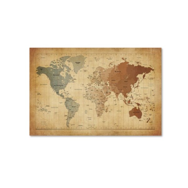 Trademark Fine Art Michael Tompsett 'Time Zones Map of the World' Canvas Art, 22x32 - MT0492-C2232GG