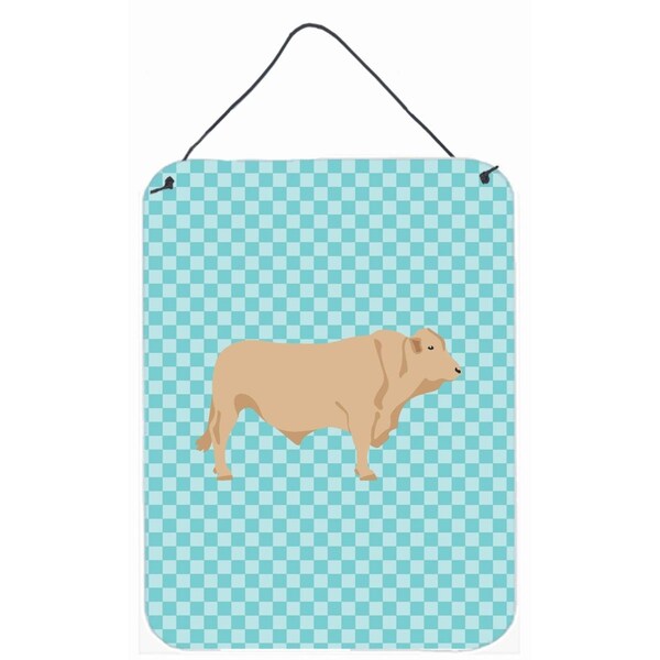Carolines Treasures Charolais Cow Blue Check Wall or Door Hanging Prints - BB8000DS1216