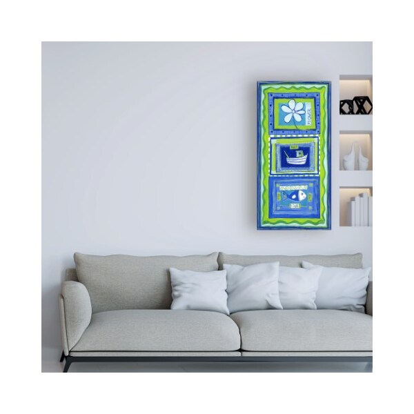Trademark Fine Art Pablo Esteban 'Fish Boat And Flower In Blue' Canvas Art, 16x32 - ALI46132-C1632GG
