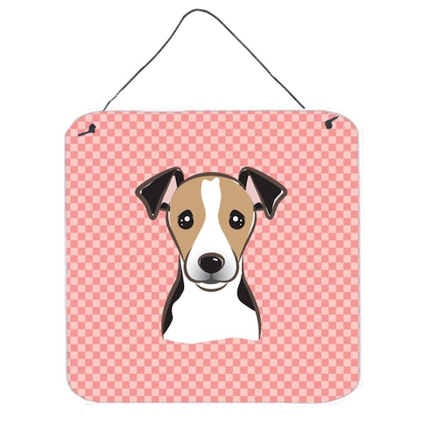 Micasa Checkerboard Pink Jack Russell Terrier Aluminum Metal Wall Or Door Hanging Prints, 6 x 6 In. - MI256020