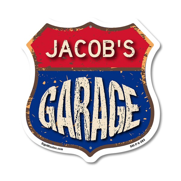 Signmission Jacob's Garage, 6 Inch X 6 Inch, Plastic Sign - SHI-P-6-383-JACOB