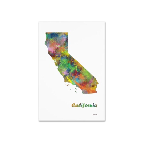 Trademark Fine Art Marlene Watson 'California State Map-1' Canvas Art, 12x19 - MW0275-C1219GG