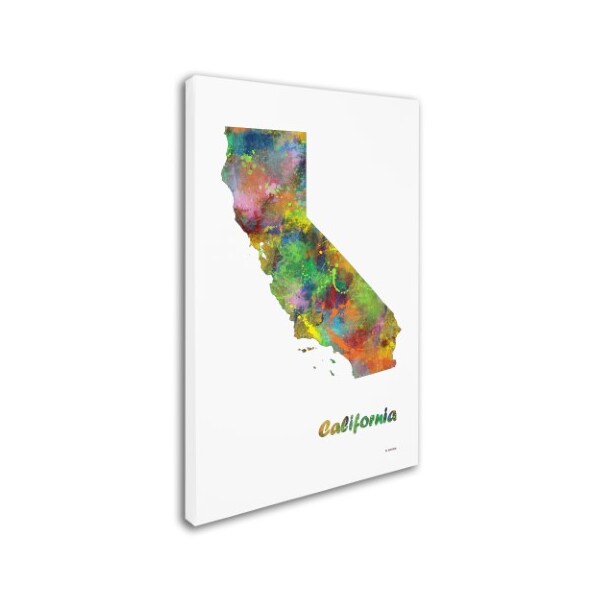Trademark Fine Art Marlene Watson 'California State Map-1' Canvas Art, 12x19 - MW0275-C1219GG