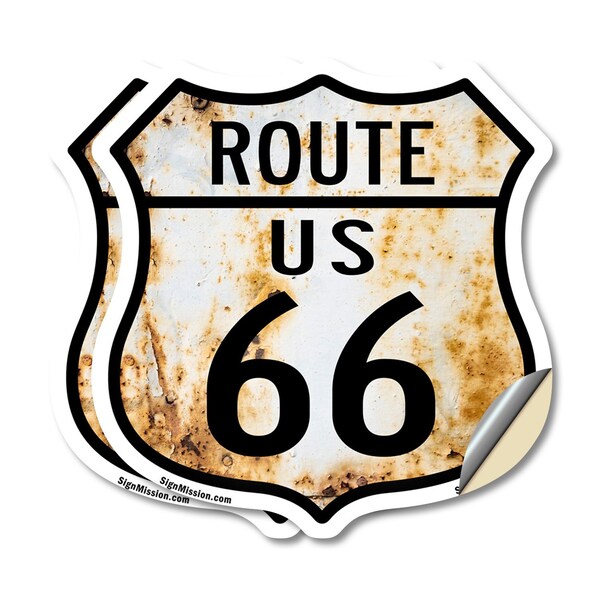 Signmission Route Us 66 Rustic, 4 inch X 4 inch, Vinyl Decal, 2PK - SHI-D-2PACK-4-485