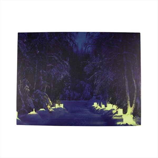 Back2Basics 15.75 in. Battery Operated 8 LED Winter Scene Canvas Wall Hanging - BA23480