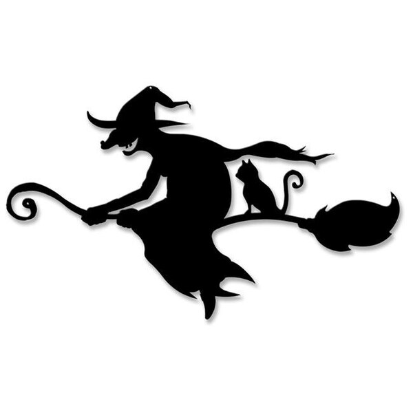 Pulvinar 19 x 11 in. Witch & Cat Broom Silhouette Plasma Metal Sign - PU1127199