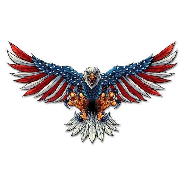 Dwellingdesigns 21 x 12 in. Eagle with US Flag Wings Spread Plasma Metal Sign - DW1127726