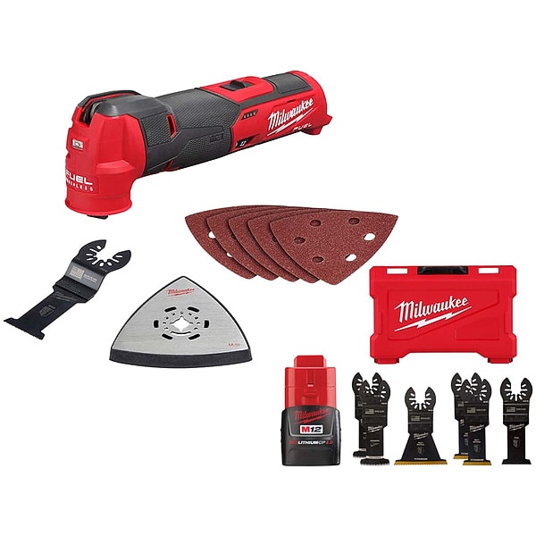 Milwaukee Tool Multi-Tool Kit, 12V, 2.0 Ah Battery, 2.3 lb - 2526-20, 48-11-2420, 49-10-9112