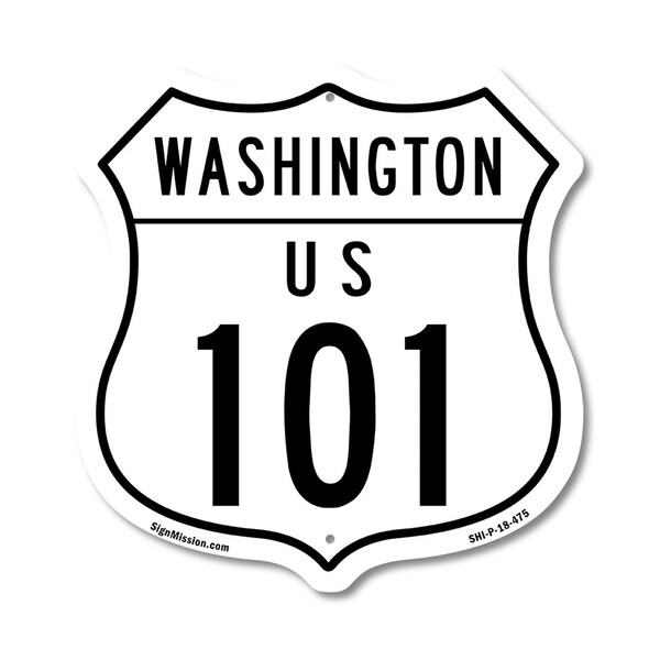 Signmission Washington Route Marker Shield Sign Us 1, 18 Inch X 18 Inch, Plastic Sign - SHI-P-18-475