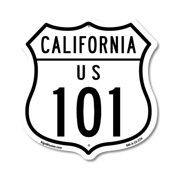 Signmission California Route Marker Shield Sign Us 1, 12 Inch X 12 Inch, Aluminum Metal Sign - SHI-A-12-370