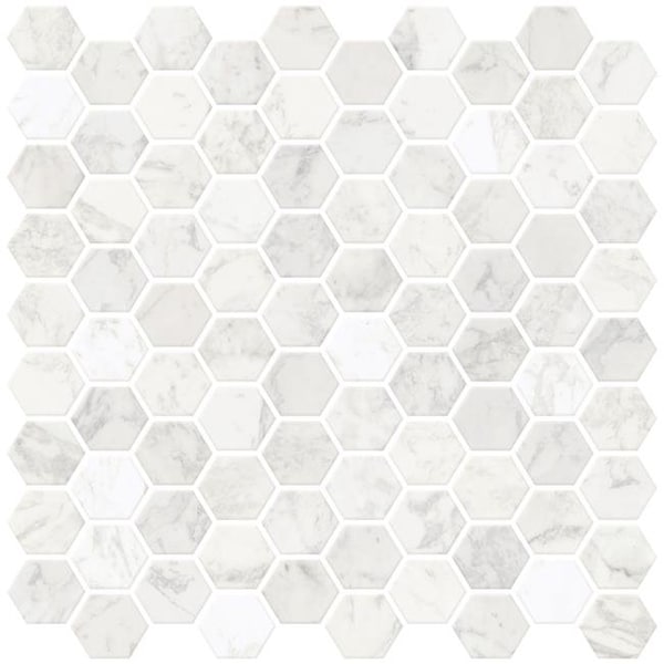 Inhome InHome NH2359 Hexagon Marble Peel & Stick Backsplash Tiles - White - NH2359