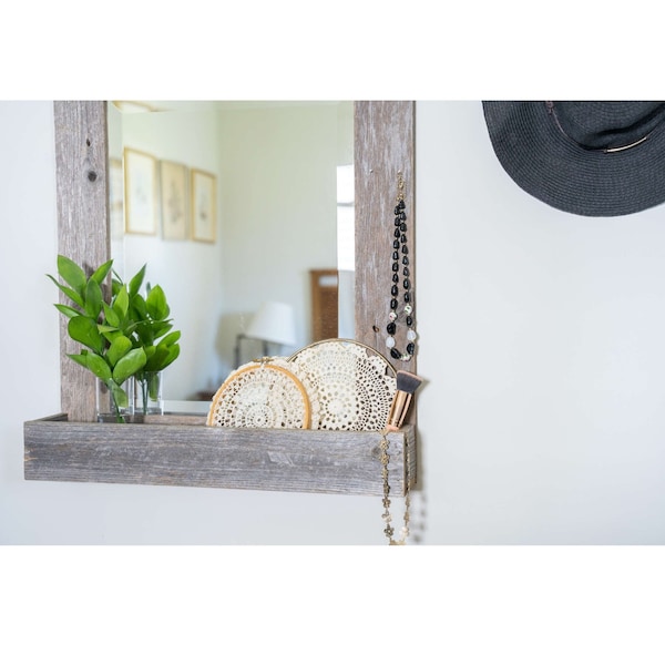 Barnwoodusa Rustic Farmhouse Large 16x20 Mirror with Reclaimed Wood Shelf - 672713219965