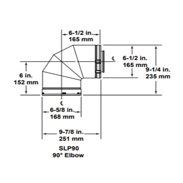 Slp SLP SLP90 90 deg Elbow Venting Component for Gas Fireplaces - SLP90