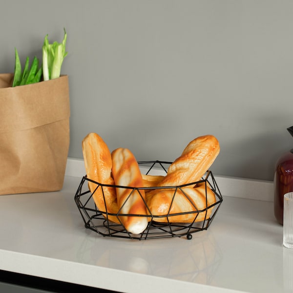 Basicwise 2 Tier Standing Countertop Fruit Basket, Detachable Carbon Steel Stable Fruit Organizer, Black - QI004473