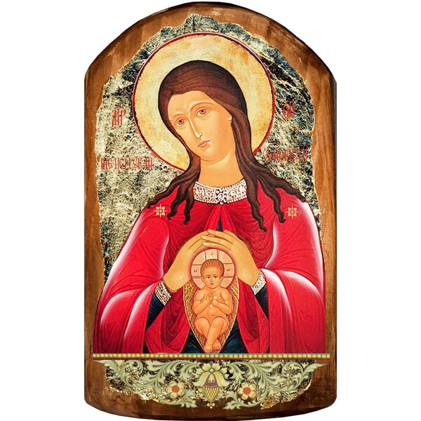 Kd Americana Blessed Virgin Mary LifeGiving Icon Painting on GoldPlated Wooden Block - KD1767602