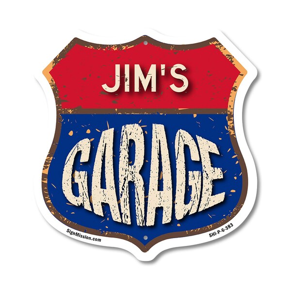 Signmission Jim's Garage, 6 Inch X 6 Inch, Plastic Sign - SHI-P-6-383-JIM