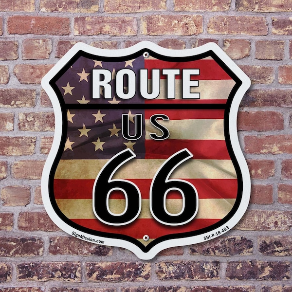 Signmission Route Us 66 Flag, 12 inch X 12 inch, Plastic Sign, 2PK - SHI-P-2PACK-12-483