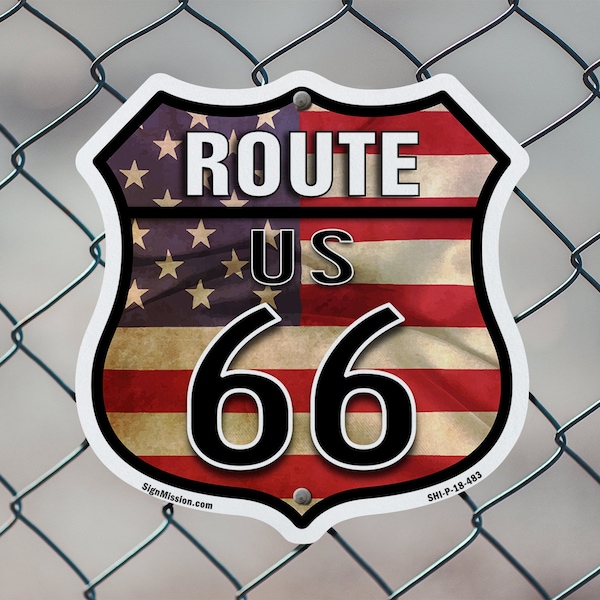 Signmission Route Us 66 Flag, 12 inch X 12 inch, Plastic Sign, 2PK - SHI-P-2PACK-12-483