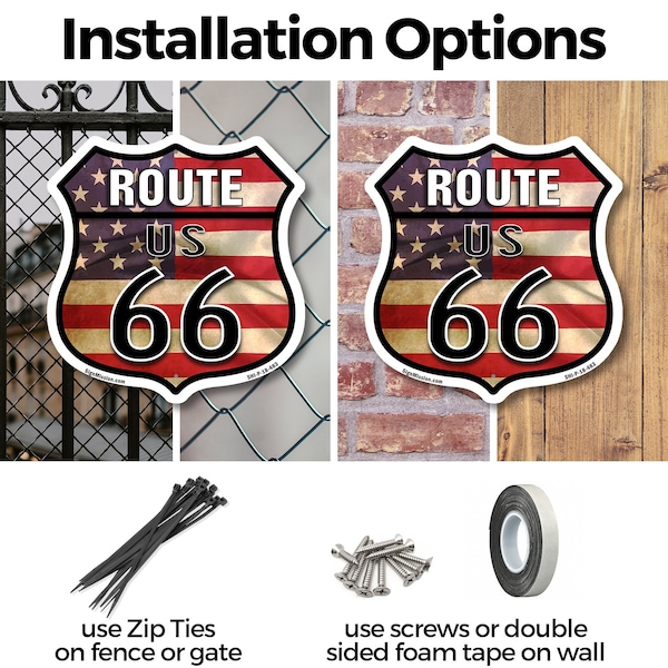 Signmission Route Us 66 Flag, 12 inch X 12 inch, Plastic Sign, 2PK - SHI-P-2PACK-12-483