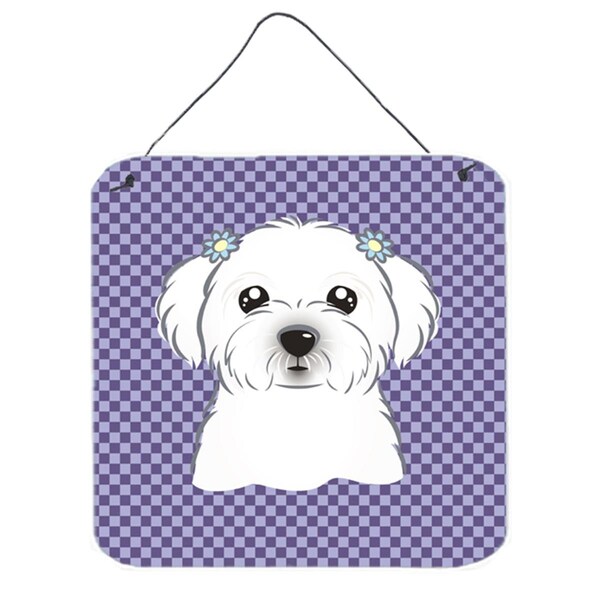 Micasa Purple Checkered Maltese Aluminium Metal Wall or Door Hanging Prints - MI250171